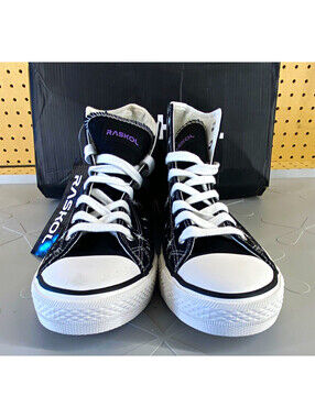 RASKOL All Pain Shoe UNISEX High Top Lace-Up Sneakers Black/White Skull Print